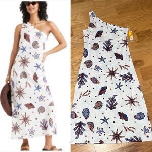 C&C California Linen One Shoulder Dress Sea Shells